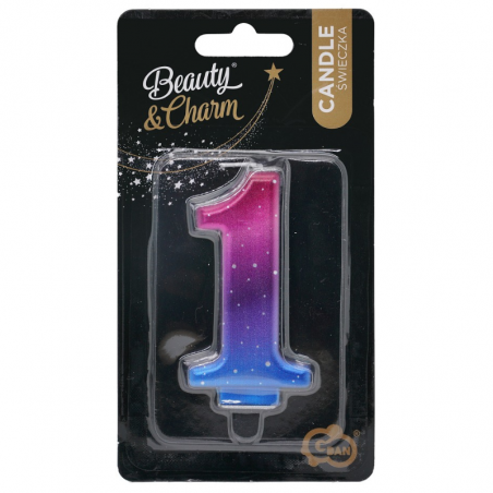 metaliczna tęczowa świeczka urodzinowa - cyfra 1 - night sky godan