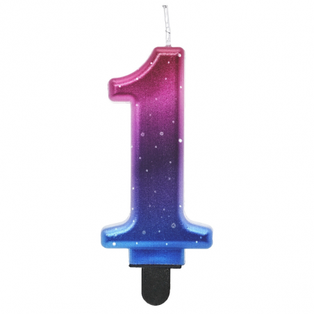 metaliczna tęczowa świeczka urodzinowa - cyfra 1 - night sky godan