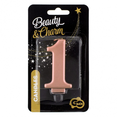 różowa świeczka urodzinowa cyfra 1 na tort w stylu glamour