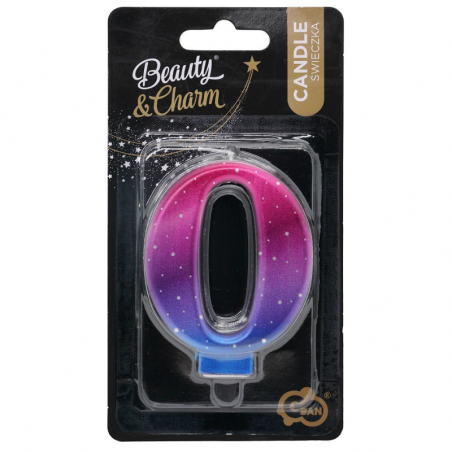 metaliczna tęczowa świeczka urodzinowa - cyfra 0 - night sky godan