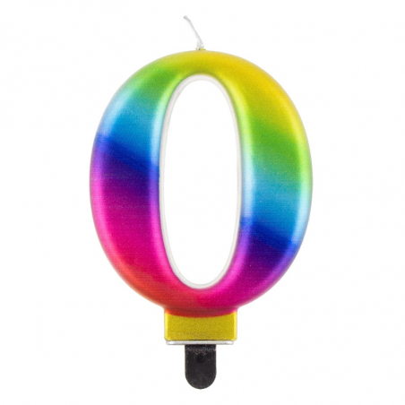 metaliczna tęczowa świeczka urodzinowa - cyfra 0 -galaxy godan