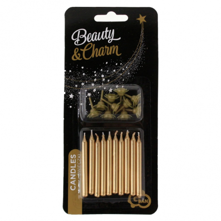 eleganckie złote świeczki na tort urodzinowy