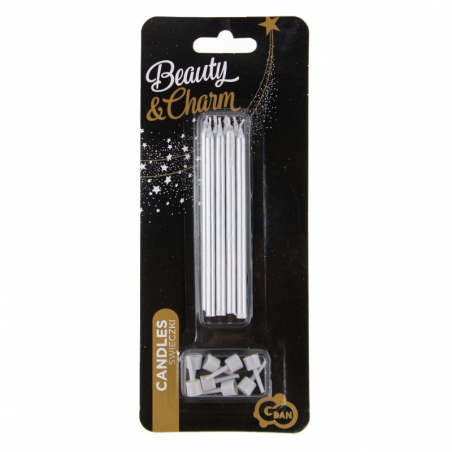 eleganckie srebrne świeczki urodzinowe do tortu