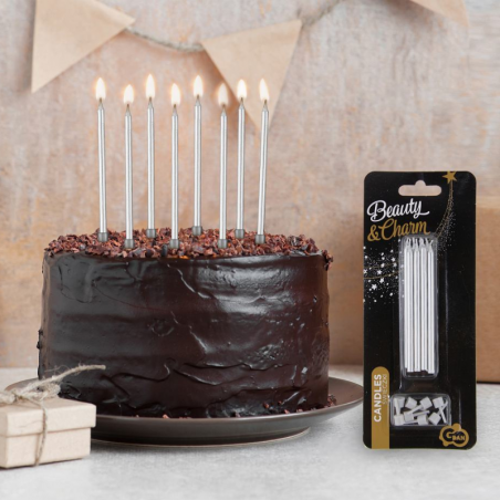 eleganckie srebrne świeczki urodzinowe do tortu