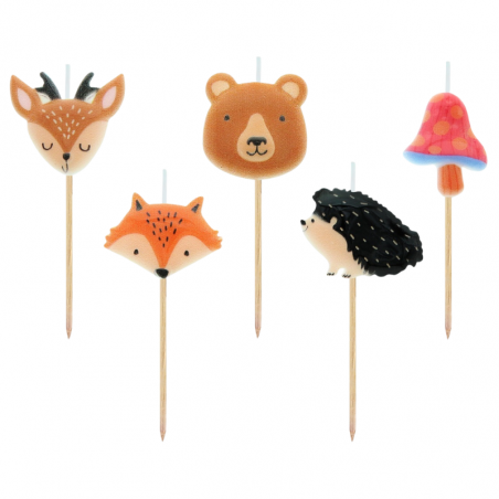 pikery zwierzaki leśne - dekoracyjne świeczki urodzinowe na wykałaczkach