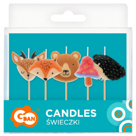 pikery zwierzaki leśne - dekoracyjne świeczki urodzinowe na wykałaczkach