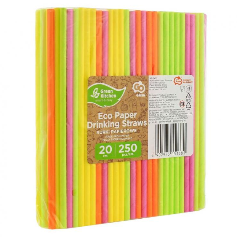 kolorowe papierowe słomki do napojów - fluorescencyjny mix kolorów kolorowe papierowe słomki do napojów - fluorescencyjny mix kolorów