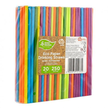 kolorowe papierowe słomki do napojów - tęczowy mix kolorów