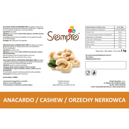 gładki krem z orzechów nerkowca bez dodatków - Sempre - cukieteria.pl