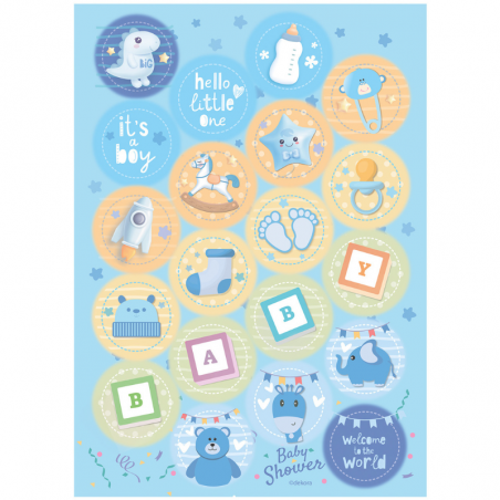 opłatki do dekoracji babeczek na baby shower dla chłopca - Cukieteria.pl