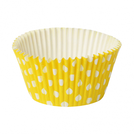 sztywne papilotki do babeczek z powłoką silikonową - Papilotka Polka Żółta - Cukieteria.pl