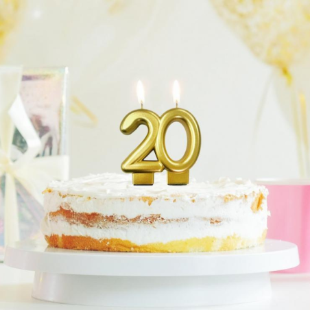 Liczba 20 - Złota świeczka urodzinowa do tortu PF-SCZ20 GoDan - Cukieteria.pl