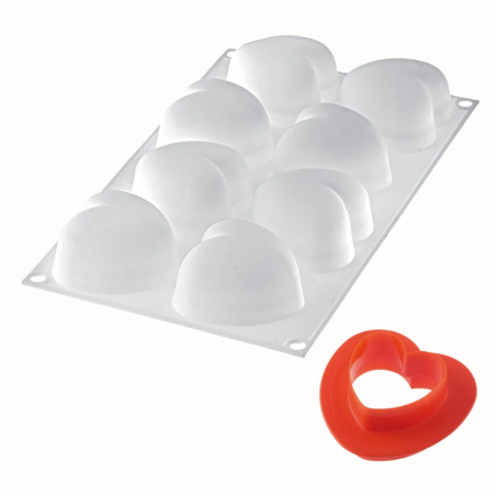 Amorini 100 Silikomart - forma silikonowa z wykrojnikiem do deserów - serce - dł. 63 x wys. 39 mm / poj. 100 ml x 8 porcji