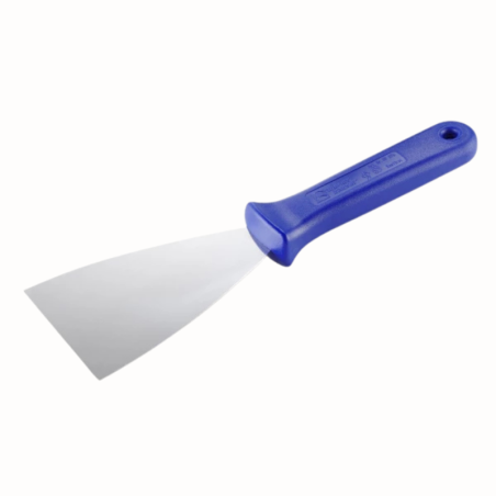 Stalowa szpachla cukiernicza z niebieskim uchwytem z tworzywa - dł. 24.5 x szer. 8 cm - nr. kat. 68675 Thermohauser