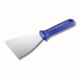 Stalowa szpachla cukiernicza z niebieskim uchwytem z tworzywa - dł. 24.5 x szer. 10 cm - nr. kat. 68687 Thermohauser