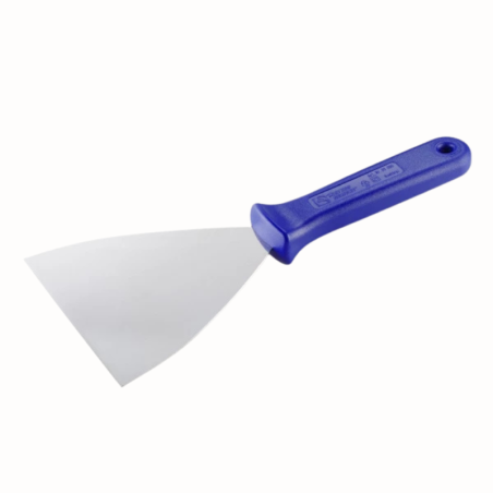 Stalowa szpachla cukiernicza z niebieskim uchwytem z tworzywa - dł. 24.5 x szer. 12 cm - nr. kat. 68695 Thermohauser