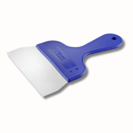 Stalowa szpachla cukiernicza z niebieskim uchwytem z tworzywa - dł. 24.5 x szer. 15 cm - nr. kat. 68705 Thermohauser