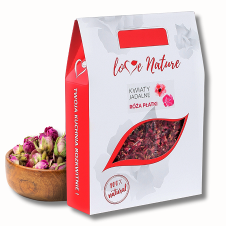 op. 60 g Płatki róży - suszone kwiaty jadalne - Love Nature - płatki kwiatów do dekoracji cukierniczych - Cukieteria.pl