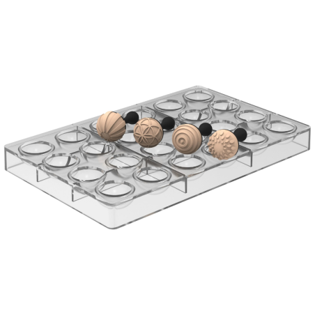 Semisfera 01 & Choco Stamp A - Silikomart - klasyczny zestaw do dekorowania pralin - forma z Tritanu + stemple silikonowe