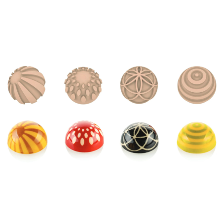 Semisfera 01 & Choco Stamp A - Silikomart - klasyczny zestaw do dekorowania pralin - forma z Tritanu + stemple silikonowe