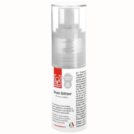 op. 10 g Dust Glitter Argento - 23649 Modecor - srebrny brokat spożywczy - Cukieteria.pl