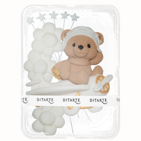 op. 9 szt. Miś w Samolocie - tematyczny zestaw dekoracji cukrowych do tortu - Ditarte Dekoracje Cukiernicze - Cukieteria.pl