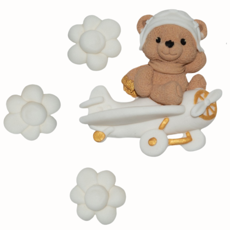 op. 9 szt. Miś w Samolocie - tematyczny zestaw dekoracji cukrowych do tortu - Ditarte Dekoracje Cukiernicze - Cukieteria.pl