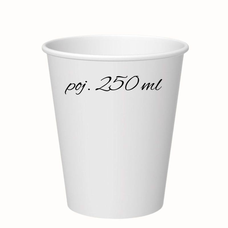 op. 50 szt. Białe kubki do napojów - poj. 250 ml - jednorazowe kubki papierowe - śr. 80 mm x wys. 91 mm op. 50 szt. Białe kubki do napojów - poj. 250 ml - jednorazowe kubki papierowe - śr. 80 mm x wys. 91 mm