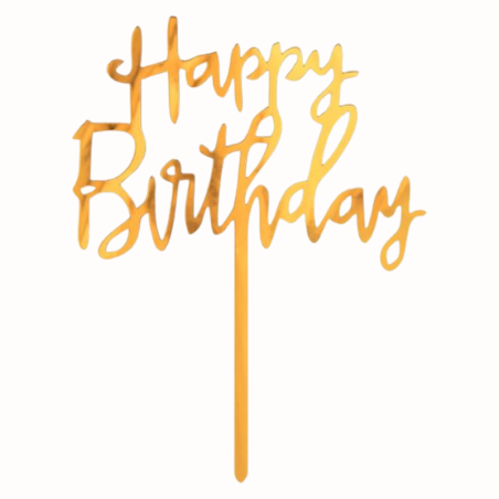 Złoty Topper - Happy Birthday - akrylowa dekoracja na tort - wys. 14 x szer. 10 cm - PF-DAKH GoDan - Cukieteria.pl
