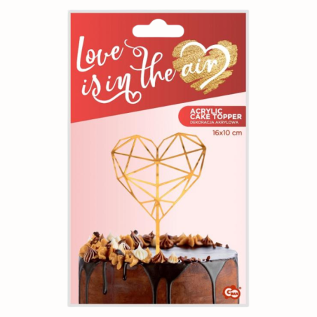Złoty Topper - Diamentowe Serce - akrylowa dekoracja na tort - wys. 16 x szer. 10 cm - PF-DADH GoDan - Cukieteria.pl