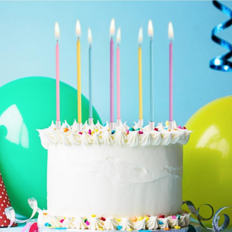 Świeczki urodzinowe - makaronikowy mix - zestaw 8 kolorowych świeczek o dł. 14 cm - BH-SMAM GoDan - Cukieteria.pl
