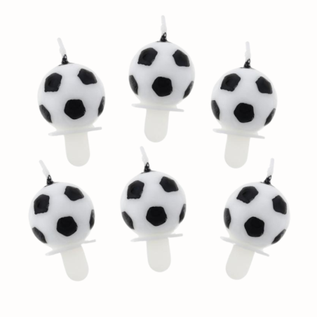 op. 6 szt. Świeczki urodzinowe - piłka nożna - zestaw świeczek w kształcie piłek dł. 37 mm - PF-SUPO GoDan - Cukieteria.pl