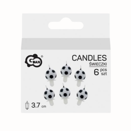 op. 6 szt. Świeczki urodzinowe - piłka nożna - zestaw świeczek w kształcie piłek dł. 37 mm - PF-SUPO GoDan - Cukieteria.pl