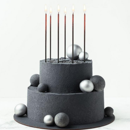 op. 6 szt. Czarne świeczki urodzinowe z czerwonym brokatem - efekt ombre - dł. 17 cm - Cukieteria.pl