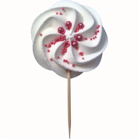 różowe lizaki bezowe do dekoracji tortów i babeczek - różowa beza na patyku dekorpol