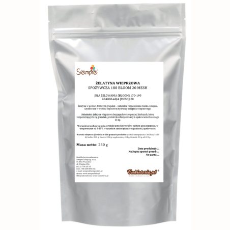 op. 250 g ŻELATYNA WIEPRZOWA SPOŻYWCZA 180 BLOOM 20 MESH w postaci drobnych granulek