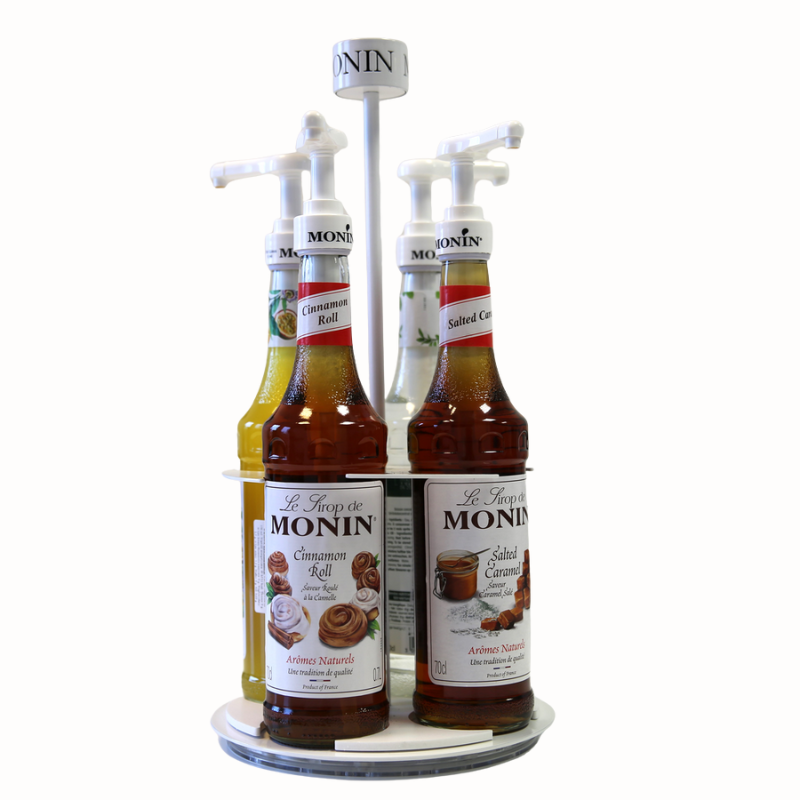 STOJAK OBROTOWY NA 4 SZKLANE BUTELKI SYROPÓW MONIN STOJAK OBROTOWY NA 4 SZKLANE BUTELKI SYROPÓW MONIN