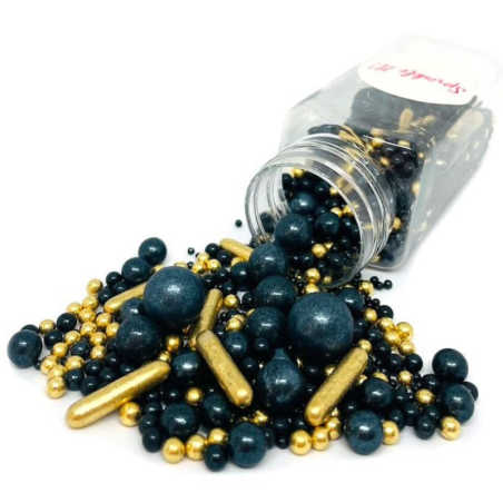 op. 100 g Rock'n Gold Sprinkle It! - mieszanka czarnych i złotych posypek cukrowych do dekoracji
