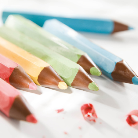 CW1622 Kredki - Chocolate World - forma z poliwęglanu do pralin - dł. 117 x szer. 15 x wys. 6.5 mm / poj. 9.50 g x 10 pralin