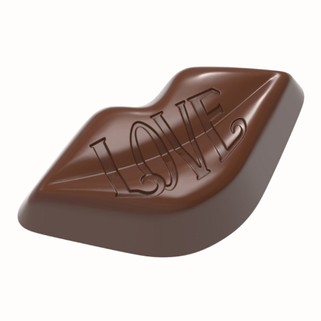 CW1893 Usta z napisem Love - Chocolate World - forma z poliwęglanu do pralin - dł. 43 mm / poj. 8.5 g x 21 pralin
