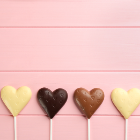 CW1480 Serce w serduszka - Chocolate World - forma z poliwęglanu do lizaków z czekolady - poj. 29 g x 4 lizaki