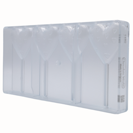 CW1480 Serce w serduszka - Chocolate World - forma z poliwęglanu do lizaków z czekolady - poj. 29 g x 4 lizaki