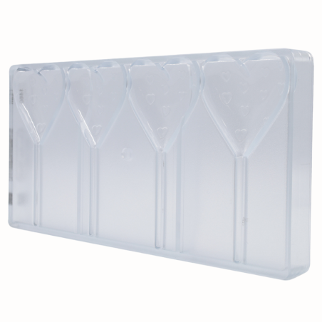 CW1480 Serce w serduszka - Chocolate World - forma z poliwęglanu do lizaków z czekolady - poj. 29 g x 4 lizaki