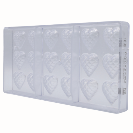 CW1892 Pikowane Serce Chesterfield - Chocolate World - forma z poliwęglanu do pralin - dł. 33 mm / poj. 5 g x 18 pralin