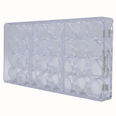 CW1018 Serce w kratkę - Chocolate World - forma z poliwęglanu do pralin - dł. 32 x wys. 15 mm / poj. 11 g x 32 praliny
