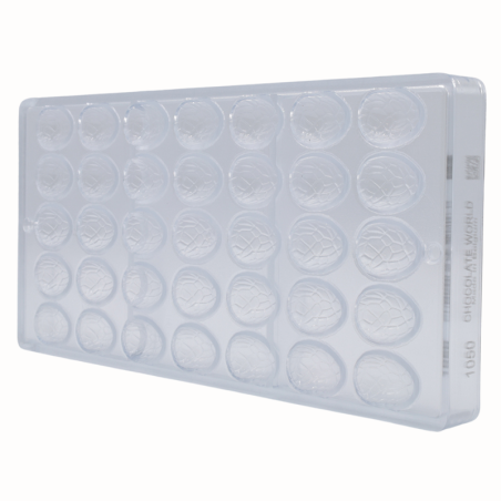 CW1050 Kroko - Chocolate World - forma z poliwęglanu do czekoladowych pisanek - dł. 29 x wys. 10 mm / poj. 4 g x 35 pralin