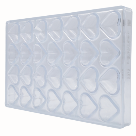 CW2372 Serce - Chocolate World - forma z poliwęglanu do pralin - dł. 30 x szer. 36 x wys. 19 mm / poj. 14 g x 28 pralin