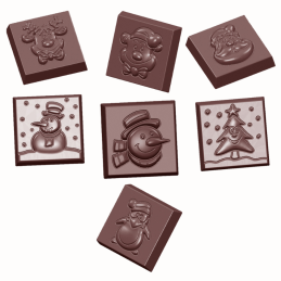 CW1660 CZEKOLADKI ŚWIĄTECZNE CHOCOLATE WORLD - forma z poliwęglanu do czekoladek - dł. 31 x wys. 10 mm / poj. 9 g x 21 pralin