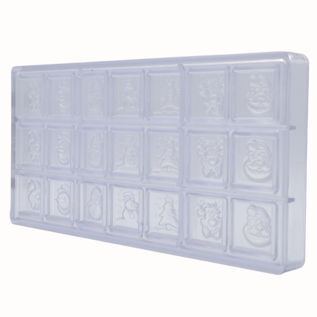 CW1660 CZEKOLADKI ŚWIĄTECZNE CHOCOLATE WORLD - forma z poliwęglanu do czekoladek - dł. 31 x wys. 10 mm / poj. 9 g x 21 pralin