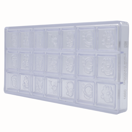 CW1660 CZEKOLADKI ŚWIĄTECZNE CHOCOLATE WORLD - forma z poliwęglanu do czekoladek - dł. 31 x wys. 10 mm / poj. 9 g x 21 pralin